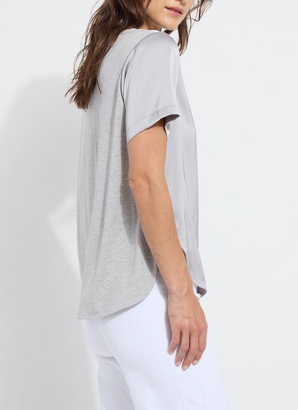 Lyssé Sonja V Neck Mix Media Top Pearl Grey