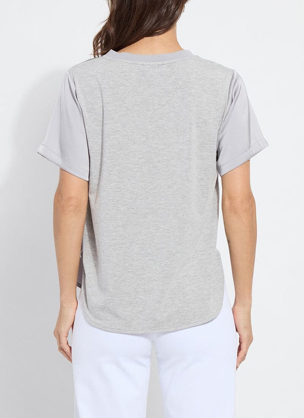 Lyssé Sonja V Neck Mix Media Top Pearl Grey