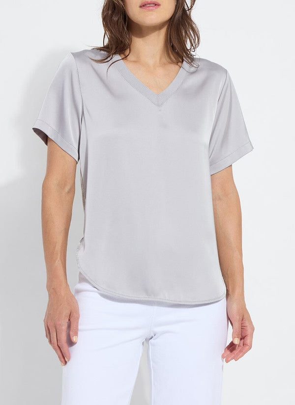 lyssé Sonja V Neck Mix Media Top Pearl Grey