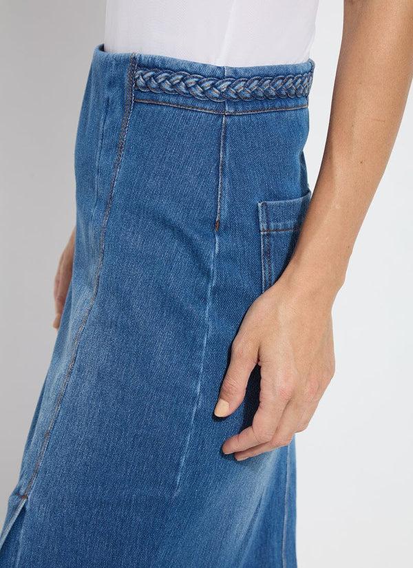 Lyssé Tess Braided Denim Pencil Skirt Mid Wash