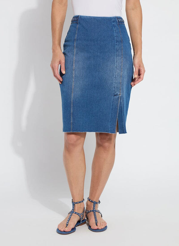 lyssé Tess Braided Denim Pencil Skirt Mid Wash
