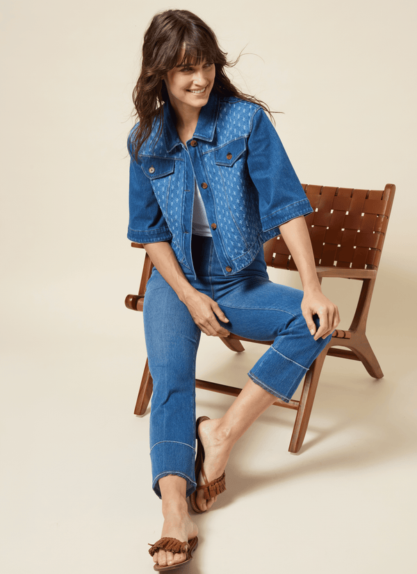 Lyssé Thea Crop Crochet Denim Jacket Mid Wash