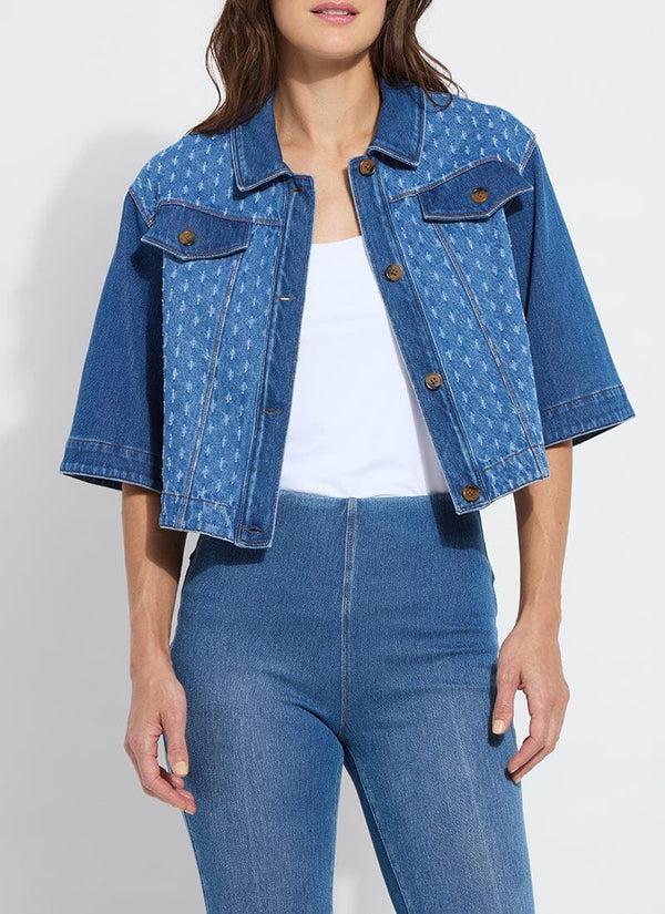 lyssé Thea Crop Crochet Denim Jacket Mid Wash