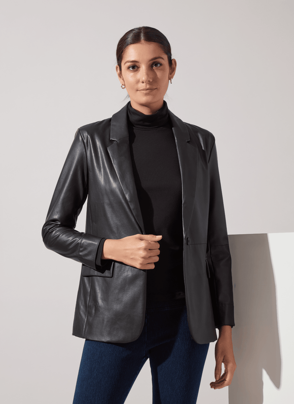 Lyssé Versatile Vegan Leather Blazer Black