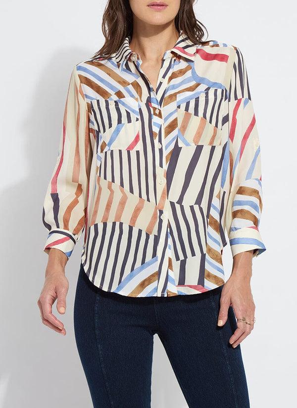Lyssé Yesenia Roll Tab Utility Shirt Stripe & Art