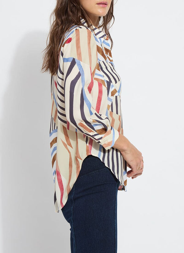Lyssé Yesenia Roll Tab Utility Shirt Stripe & Art