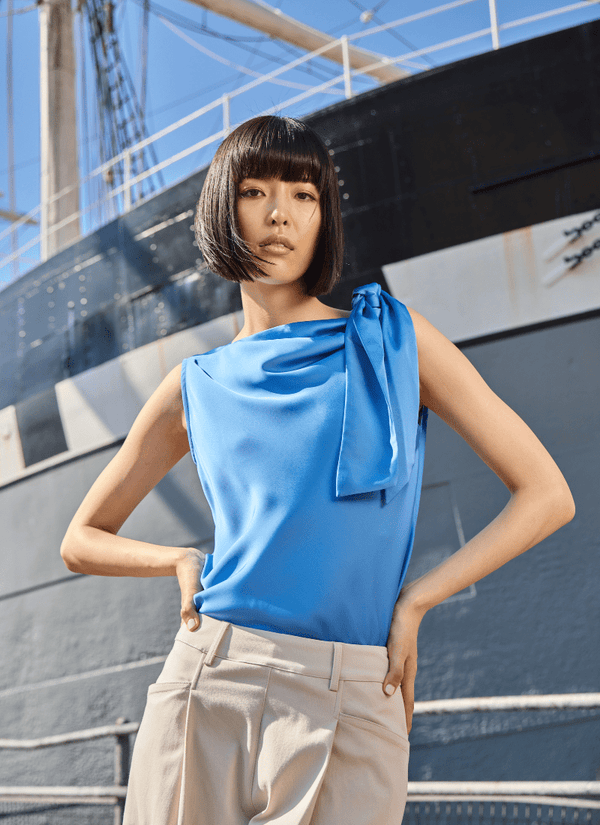 lyssé Zulena Bow Tie Neck Top Chic Blue