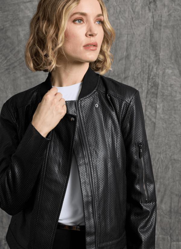 Lyssé Millicent Perforated Vegan Leather Jacket Black