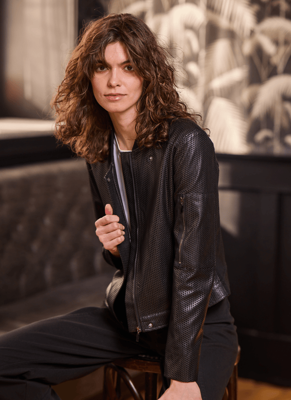 Lyssé Millicent Perforated Vegan Leather Jacket Black