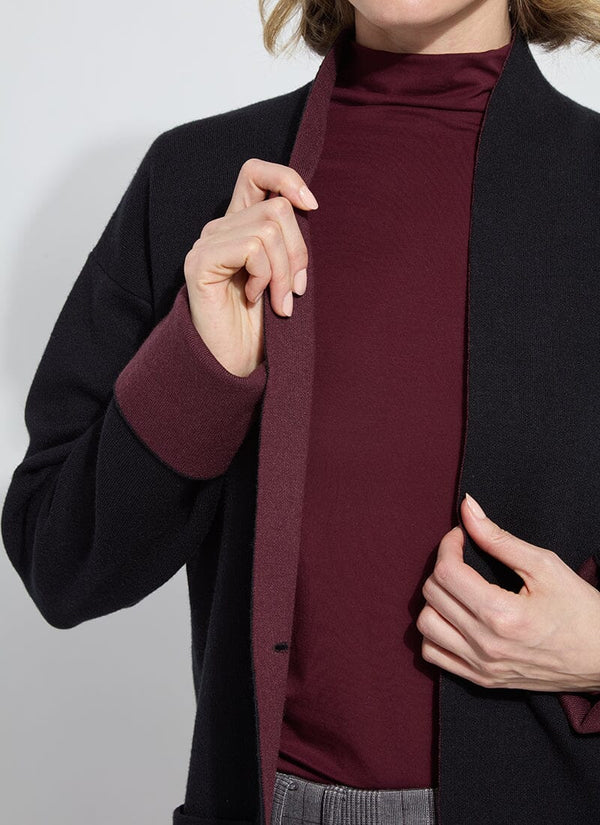 Lyssé Nicolette Double Face Knit Cardigan Black/Dark Plum