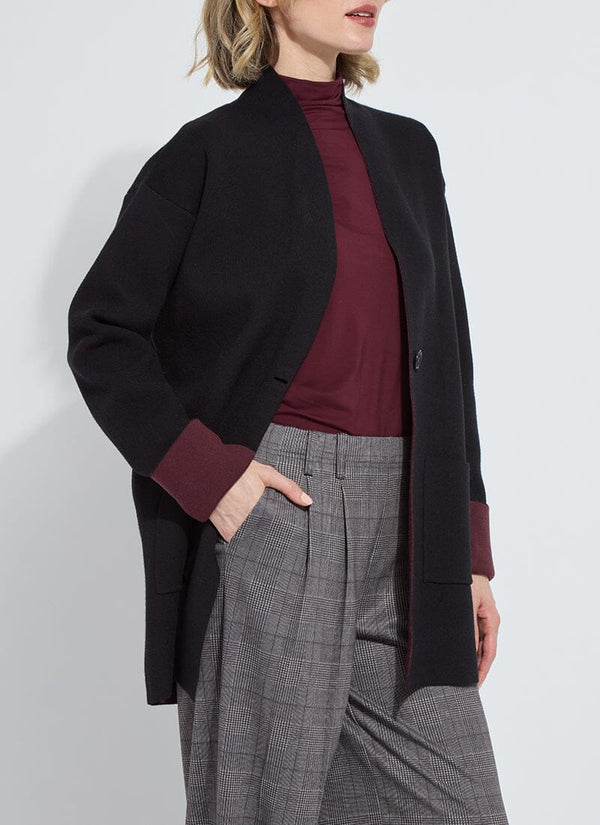 Lyssé Nicolette Double Face Knit Cardigan Black/Dark Plum