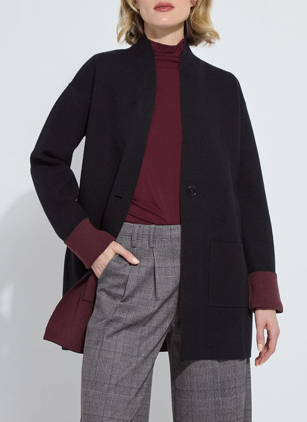 lyssé Nicolette Double Face Knit Cardigan Black/Dark Plum
