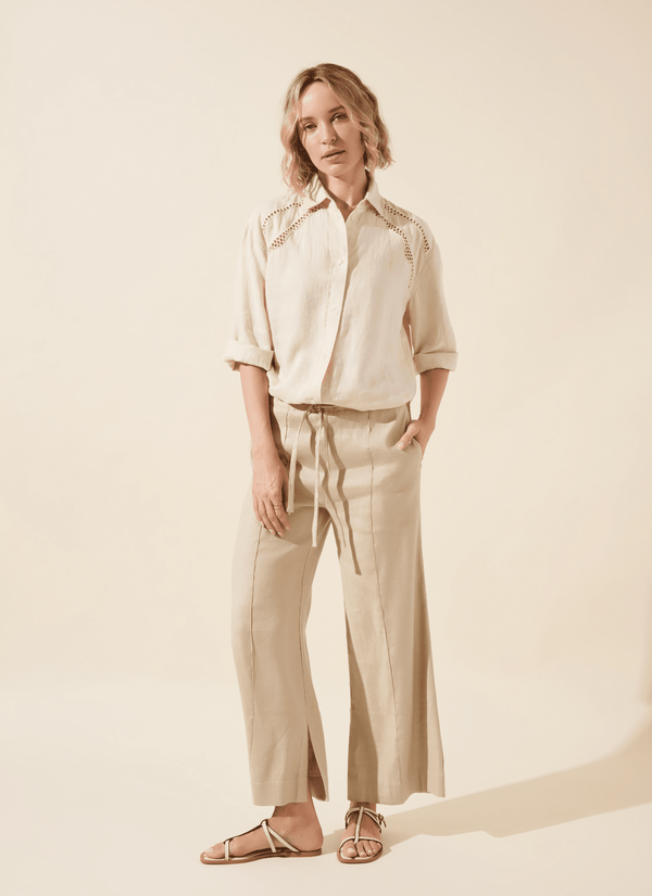 Lyssé Nixie Drawstring Linen Wide Leg Pant (27" Inseam) Linen