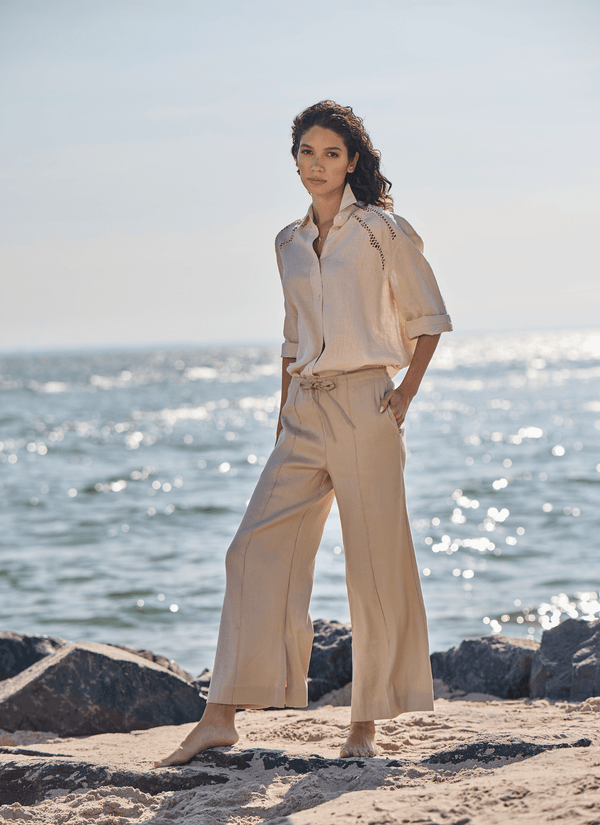 Lyssé Nixie Drawstring Linen Wide Leg Pant (27" Inseam) Linen