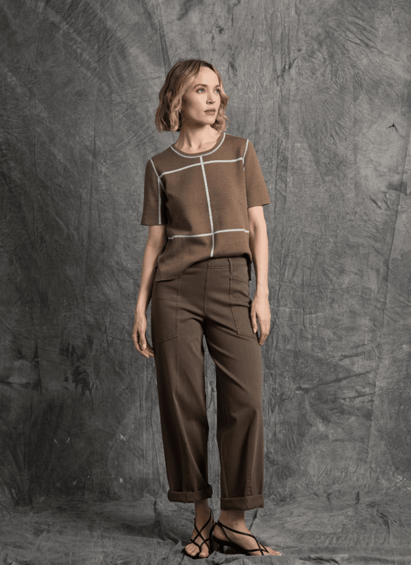 Lyssé Odessa Reversible Knit Short Sleeve Tee Lt Grey Melange/Subtle Green