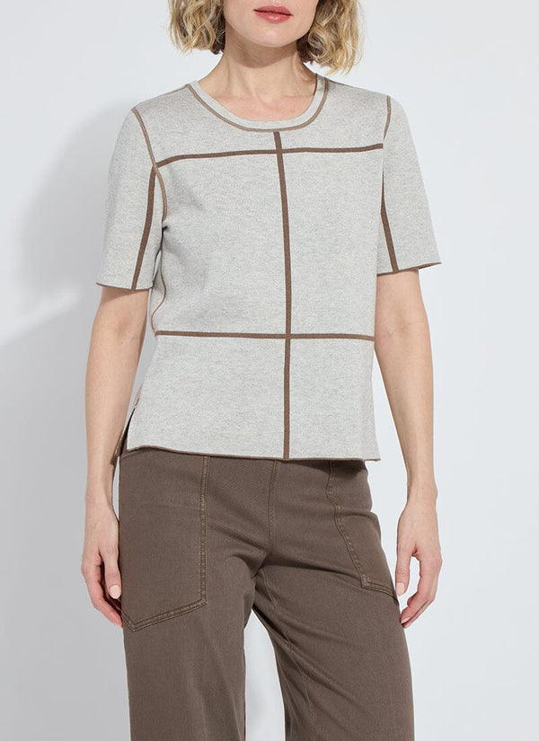 Lyssé Odessa Reversible Knit Short Sleeve Tee Lt Grey Melange/Subtle Green