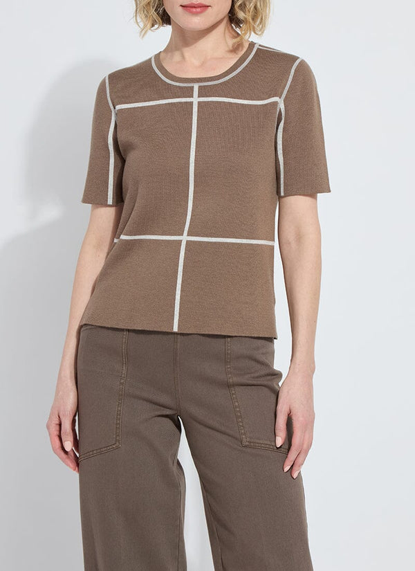 Lyssé Odessa Reversible Knit Short Sleeve Tee Lt Grey Melange/Subtle Green