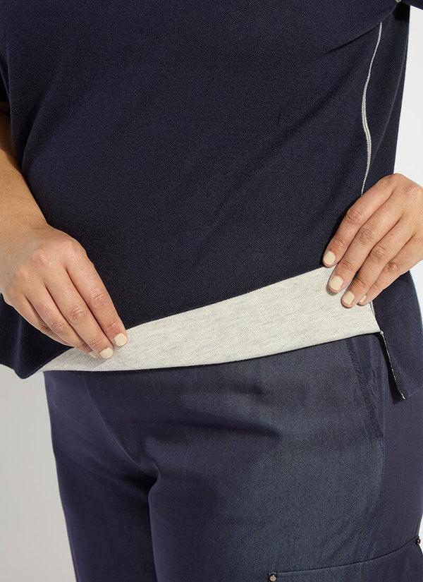 Lyssé Odessa Reversible Knit Short Slv Tee Curvy True Navy/Pearl Grey Melange