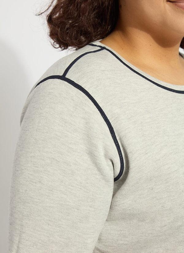 Lyssé Odessa Reversible Knit Short Slv Tee Curvy True Navy/Pearl Grey Melange