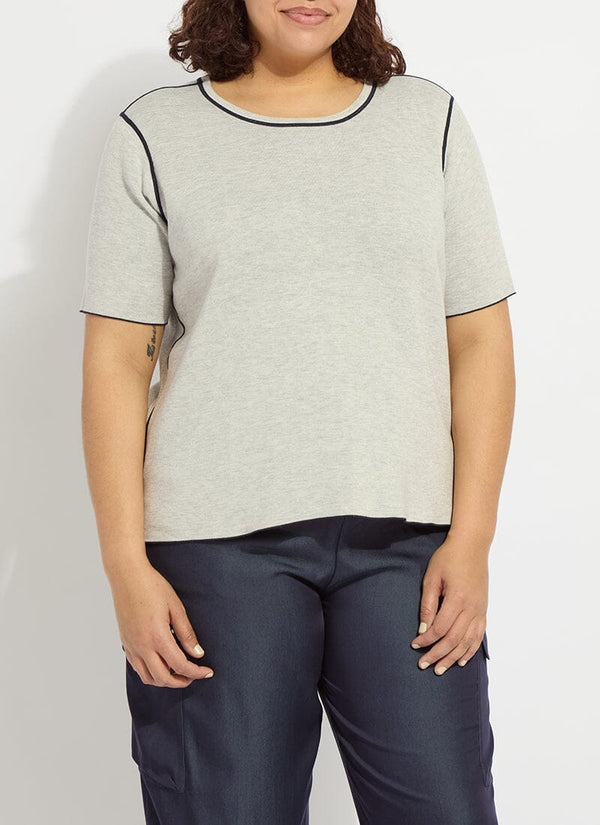 lyssé Odessa Reversible Knit Short Slv Tee Curvy True Navy/Pearl Grey Melange