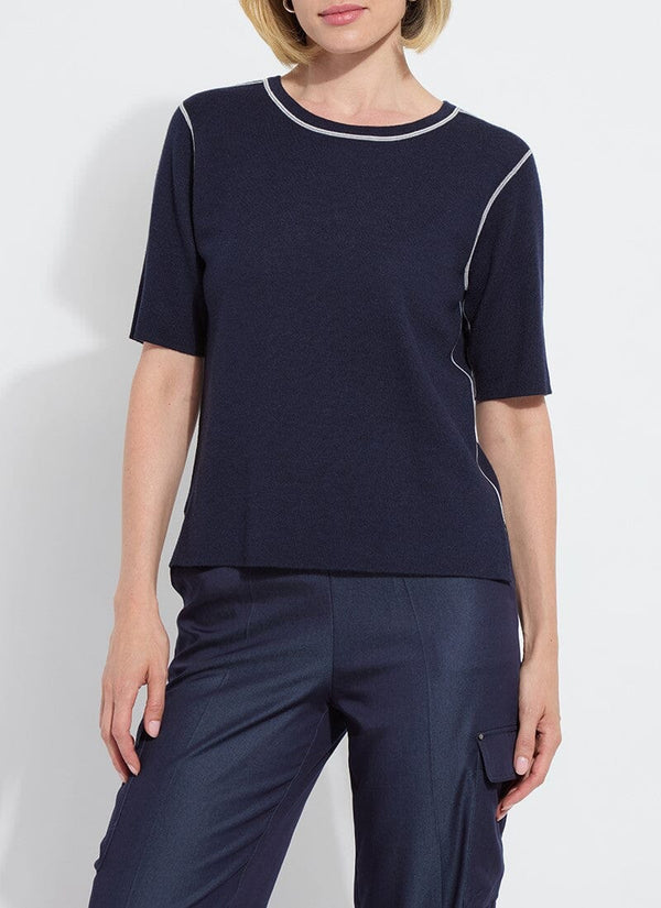 Lyssé Odessa Reversible Knit Short Slv Tee True Navy/Pearl Grey Melange
