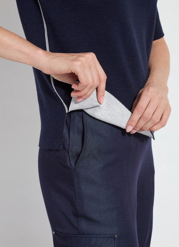 Lyssé Odessa Reversible Knit Short Slv Tee True Navy/Pearl Grey Melange