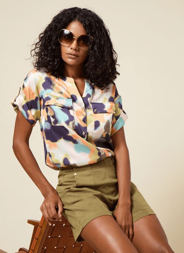 lyssé Olena Drop Shoulder Utility Blouse Ethereal Camo