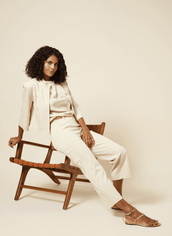 Lyssé Pamela Utilitarian Wide Leg Crop (25" Inseam) Ecru