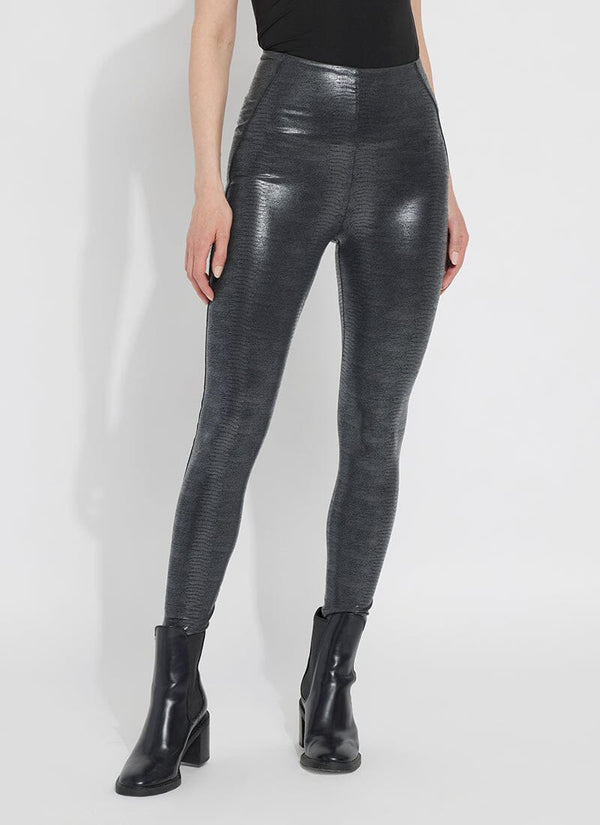 Lyssé Patterned Matilda Foil Legging (28" Inseam) Black Snake