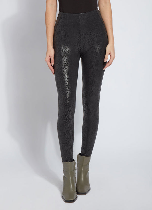 lyssé Patterned Matilda Foil Legging (Plus Size 28" Inseam) Black Snake