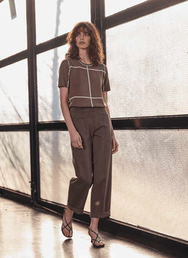 Lyssé Penelope Curved Cuffed Denim Antique Wash Subtle Green