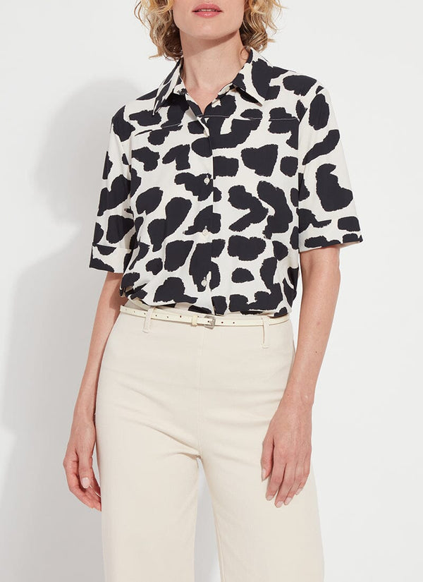 Lyssé Printed Josie Short Sleeve Button Down Wild Contrast