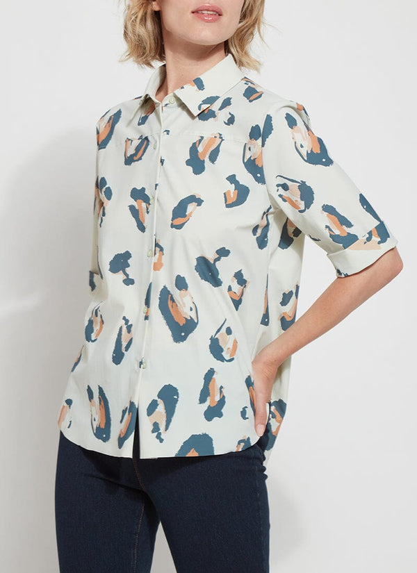 Lyssé Printed Josie Short Sleeve Button Down Wild Contrast
