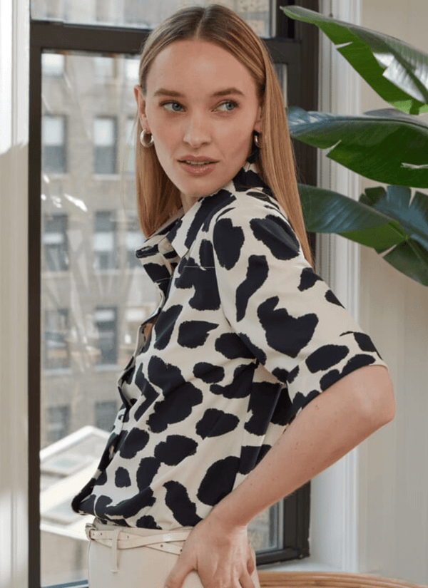 lyssé Printed Josie Short Sleeve Button Down Wild Contrast