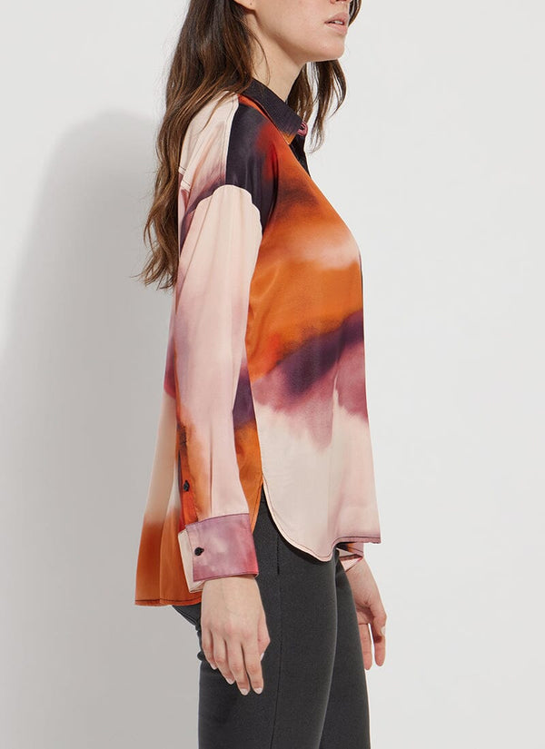 Lyssé Printed Stitched Satin Shirt Experimental Paint