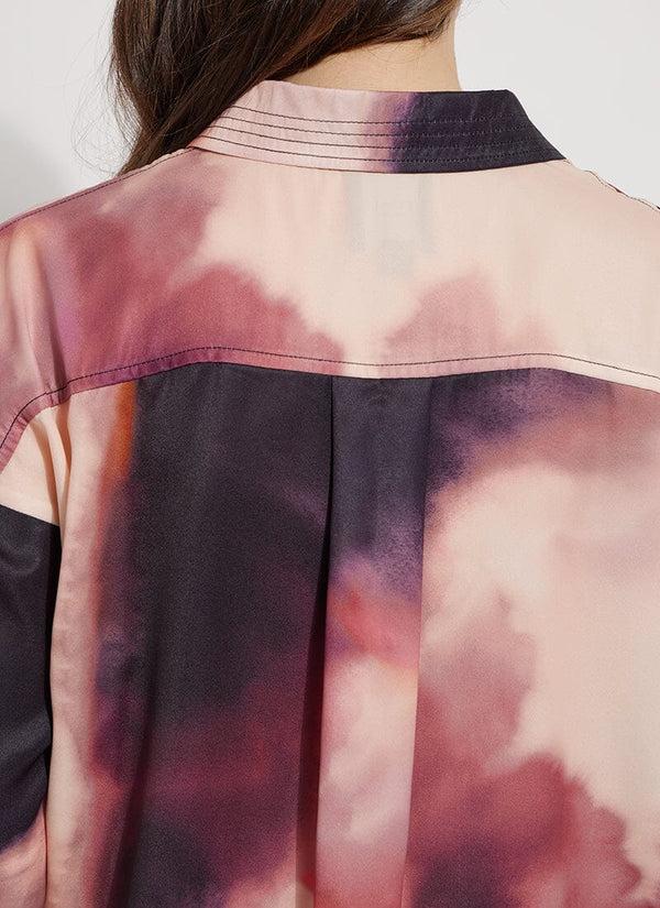 Lyssé Printed Stitched Satin Shirt Experimental Paint
