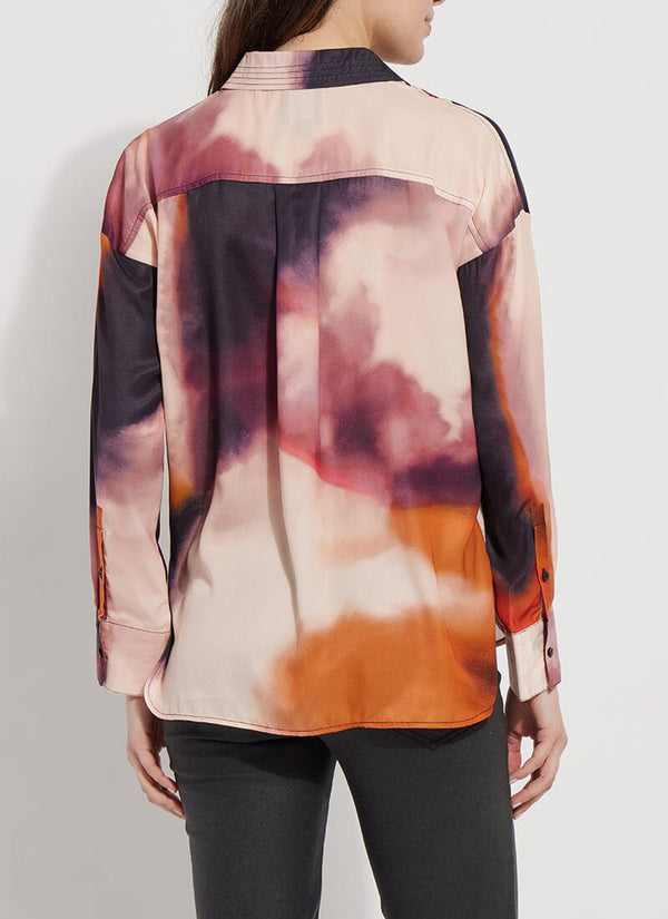 Lyssé Printed Stitched Satin Shirt Experimental Paint