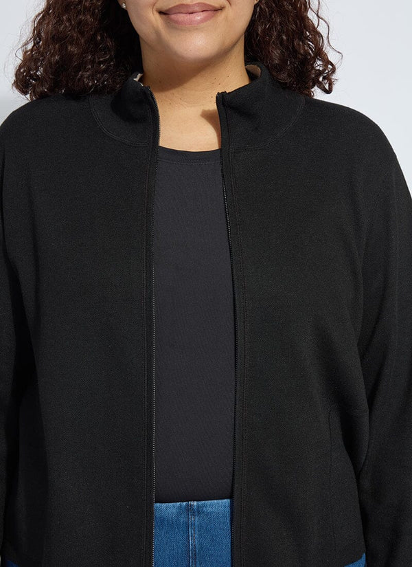 Lyssé REVERSIBLE Cashmere Zip Up Cardigan Curvy Black/Pearl Grey Melange