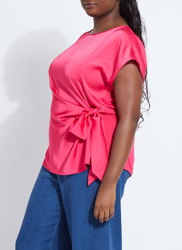 Lyssé Rosalia Tie Drape Mix Media Top Curvy Pink Martini