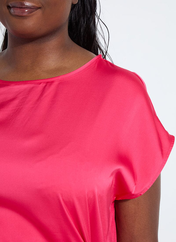 Lyssé Rosalia Tie Drape Mix Media Top Curvy Pink Martini