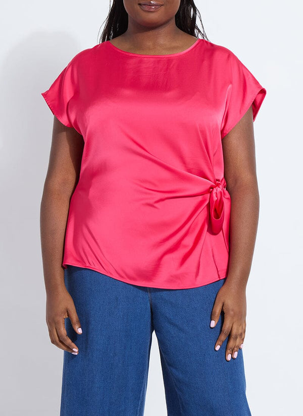 lyssé Rosalia Tie Drape Mix Media Top Curvy Pink Martini