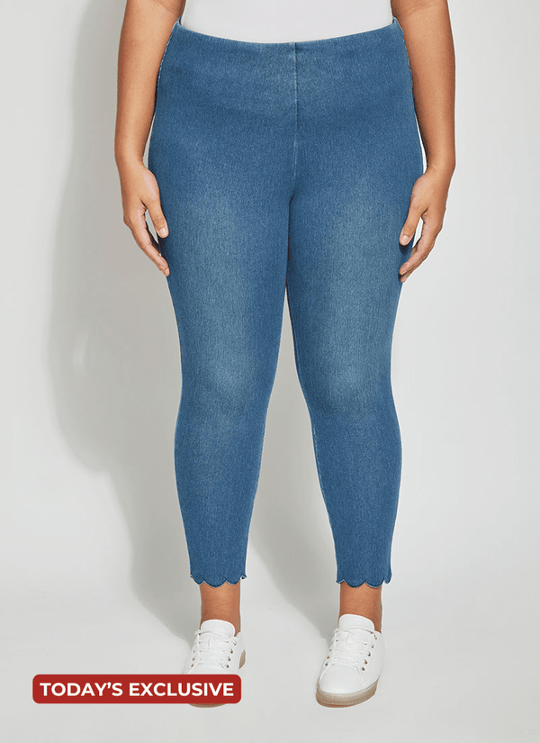 Lyssé Scallop Edge Ankle (Plus Size 25.5" Inseam) Mid Wash