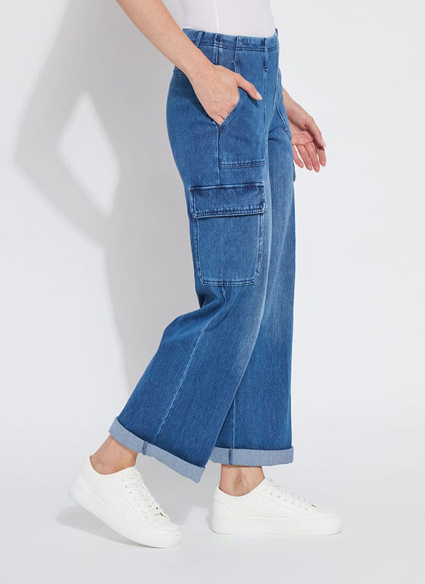 Lyssé Scout Hi Waist Cuffed Cargo (Curvy 27.5" Inseam) Mid Wash