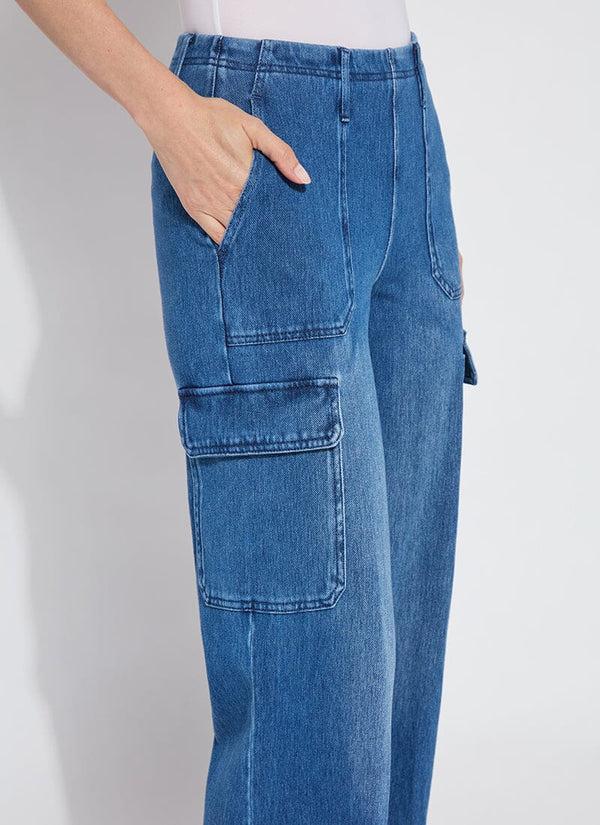 Lyssé Scout Hi Waist Cuffed Cargo (Curvy 27.5" Inseam) Mid Wash
