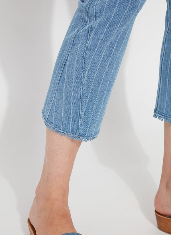 Lyssé Shelli Crop Denim (24" Inseam) Bleached Blue Denim Pinstripe