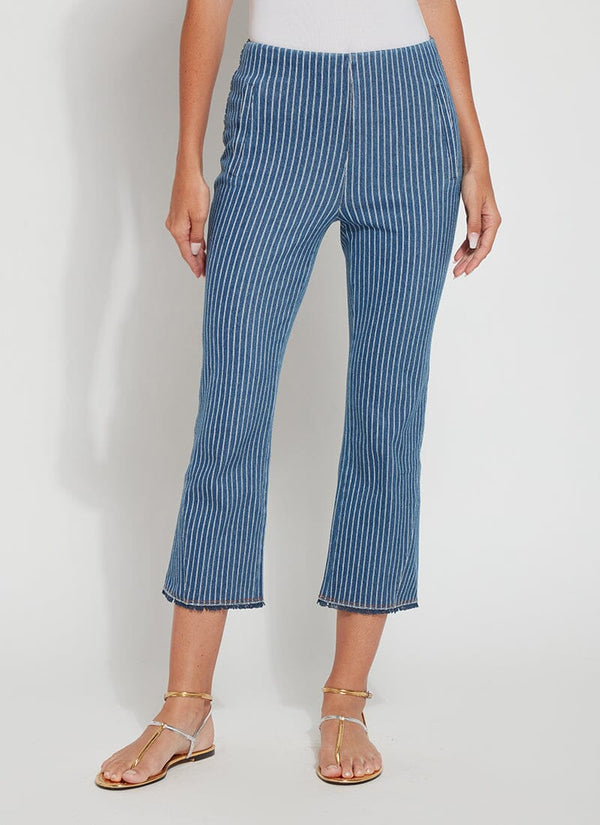 Lyssé Shelli Crop Denim (24" Inseam) Bleached Blue Denim Pinstripe