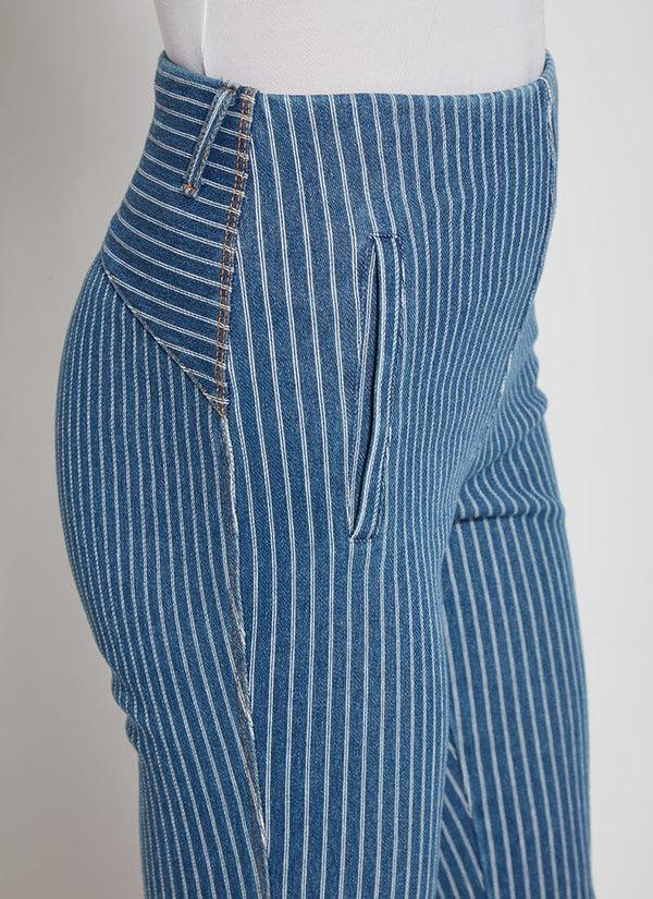 Lyssé Shelli Crop Denim (24" Inseam) Bleached Blue Denim Pinstripe
