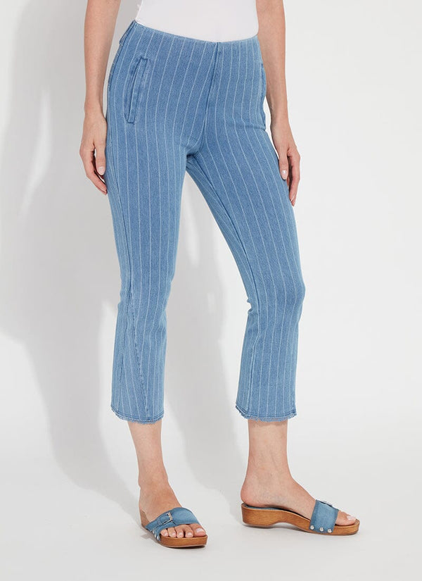 lyssé Shelli Crop Denim (24" Inseam) Bleached Blue Denim Pinstripe