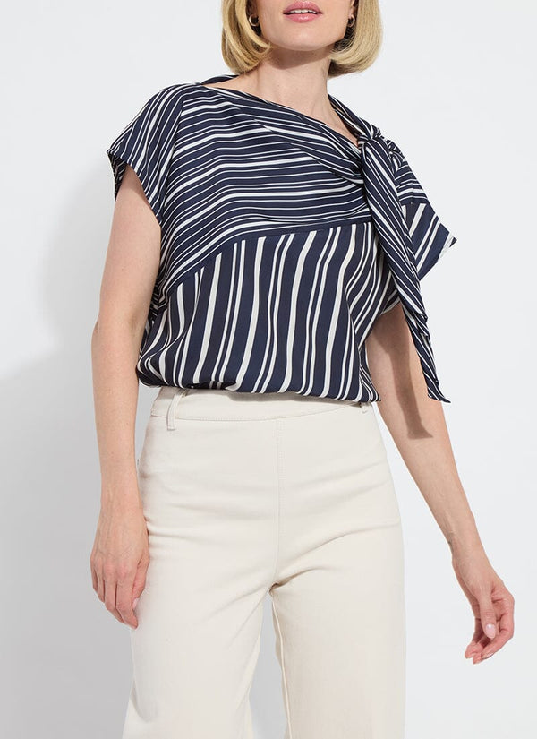 Lyssé Tamar Stripe Bow-Tie Neck Top Nautical Collage