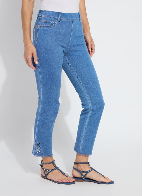 lyssé Yori Eyelet Straight Leg Crop Denim (26" Inseam) Bleached Blue